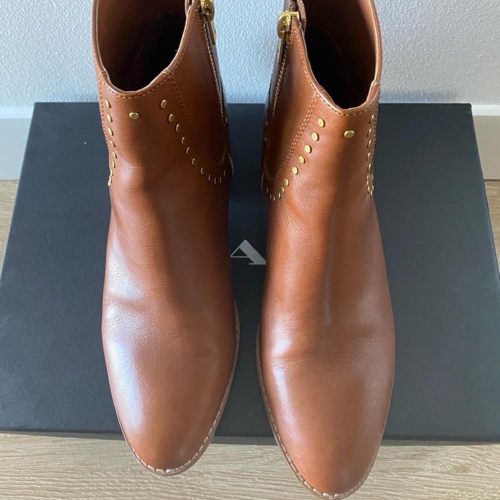 Coach Eva Leather Stacked Heel Bootie Brown - Picture 4 of 6
